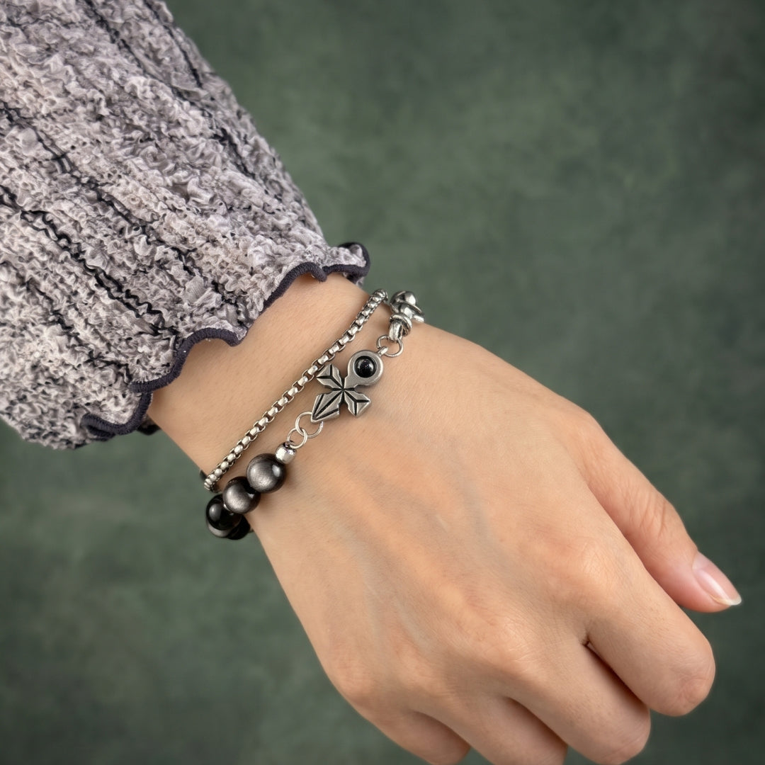 Vyn Hybrid Layered Bracelet (Black Obsidian)