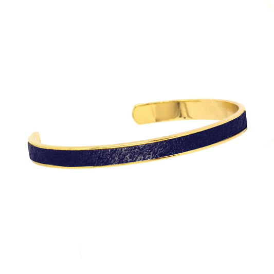 Navy Leather Cuff - Gold