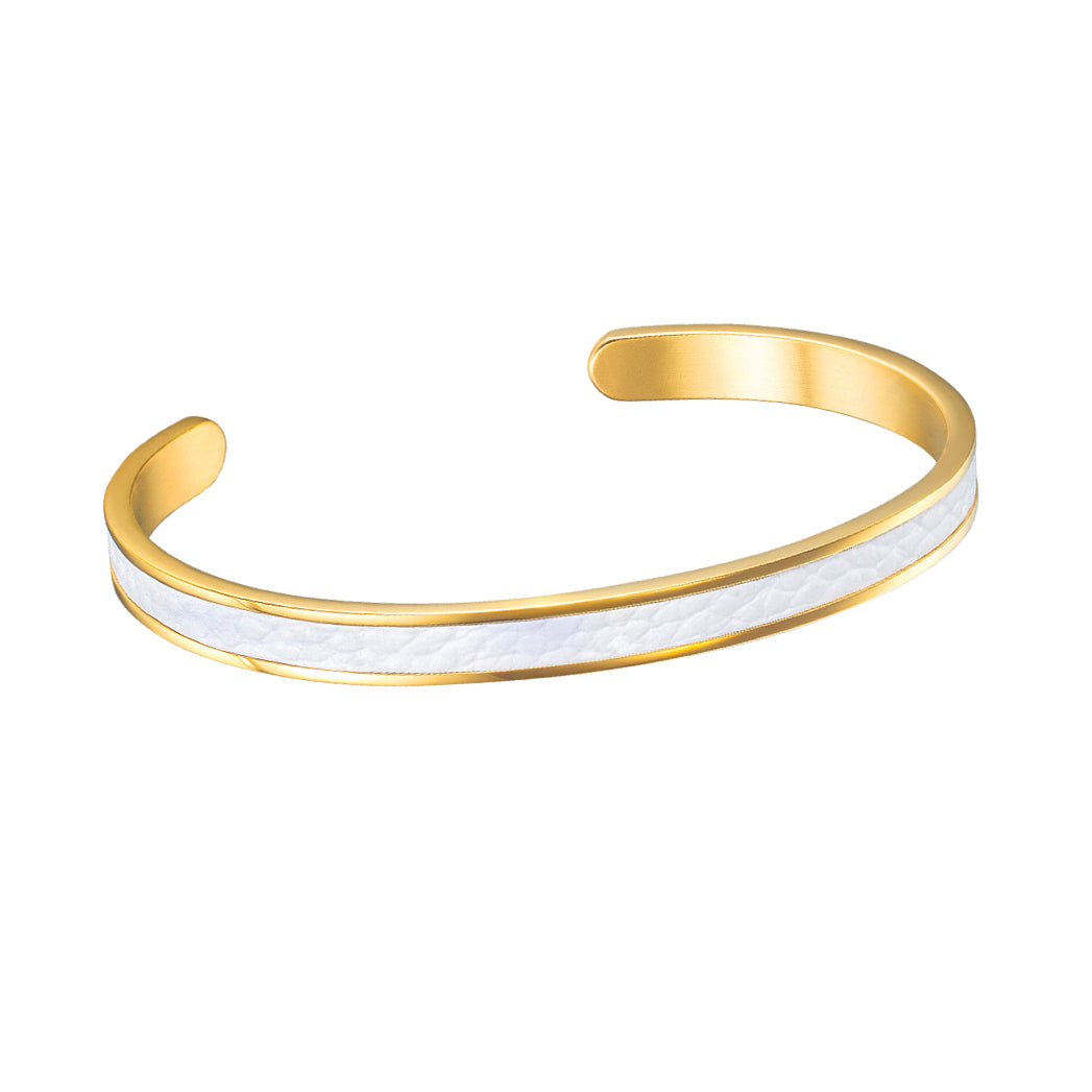 Men White Leather Cuff - Gold